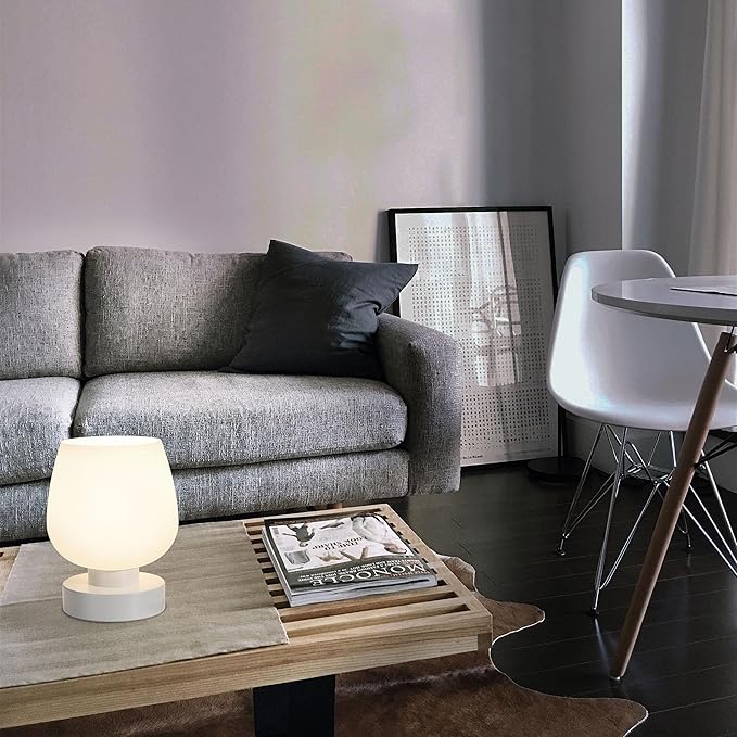 Cordless Bedside Lamp, Portable Rechargeable Table Lamps for Bedroom for Night Stands, Touch Stepless Dimmable Desk Lamp, Warm LED Bulb, Round Shape, 1 Set, White