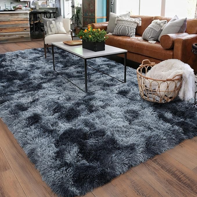 Rugs for Living Room 5x7, Soft Shaggy Modern Shag Area Rug for Bedroom, Upgrade Non-Slip Plush Fluffy Carpet for Kids Boys Girls Room Home Decor Aesthetic, Blue Grey