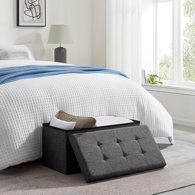 Ornavo Home 30 Inch Folding Storage Ottoman with Storage Bench, Large Storage Ottoman Bench, Storage Chest, Foot Rest Stool, Bedroom Bench with Storage - (Dark Gray)