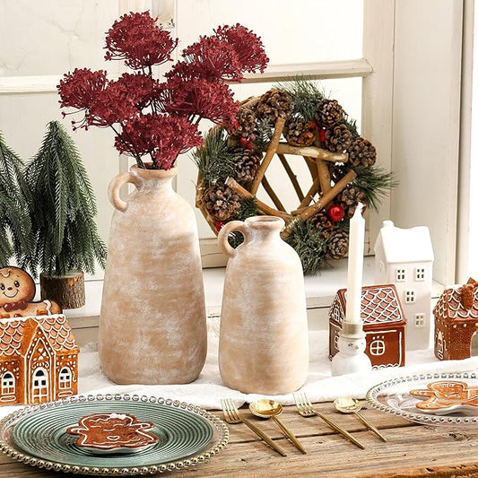 Ceramic Rustic Vase, 12.8" Large Flower Vases Home Decor for Pampas Farmhouse Decorative Pottery Clay Vase for Mantel Entryway Table Living Room Kitchen Bathroom Bedroom