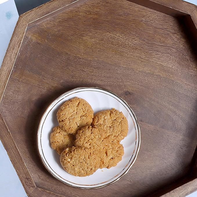 12" Rustic Wooden Serving Tray - Decorative Wood Serving Tray with Handles for Coffee Table, Breakfast in Bed, Food Dinner, Rustic Octagonal Tray (Walnut) - CLEENTABLE