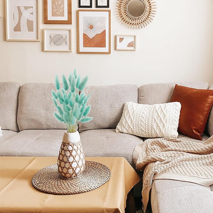 120 Pcs Bunny Tails Dried Flowers, 17’’ Dried Lagurus Ovatus, Dried Foxtail Grass for Flower Arrangements Wedding Centerpieces Home Boho Baby Shower Party Decorations (Teal Blue)