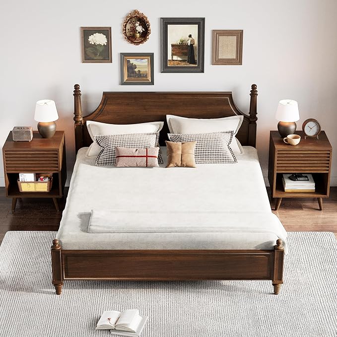 Alohappy Nightstands Set of 2, Mid Century Modern Nightstand, Wood Fluted Bedside Table with Drawer Storage for Bedroom, Accent Side End Table for Living Room, Brown, 2pcs