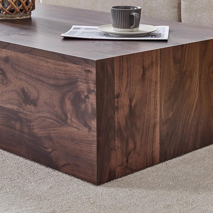 39.3" Rectangular Wood Coffee Table, Modern Coffee Tables in Walnut Wood Finish for Living Room, Contemporary No Assembly Center Wooden Cocktail Table for Bedroom, Reception Room