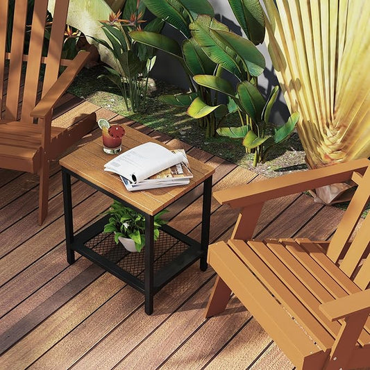 Outdoor Side Table with Storage, 2-Tier Patio End Tables Weather Resistant, Black Outdoor Accent Table,Small Side Table for Pool, Deck, Garden