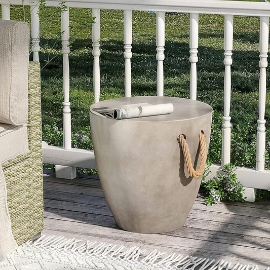 SUNBURY Outdoor Side Table Set of 2, 2 Piece Concrete Side Table Outdoor End Table, 17" H Small Side Table End Table Grey Accent Table for Patio Garden Living Room