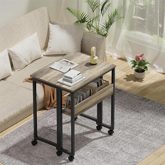 GreenForest Folding Desk Small Rolling Desk with Storage Shelf,24.8 inch Foldable Computer Desk with Wheels for Small Space,Easy Assembly,Grey Wash
