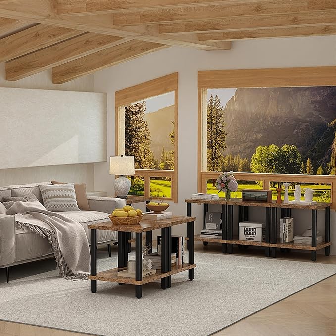 Large End Table Square Side Table Modern Sofa Table 20 Inch Industrial Coffee Table NightStand with 2-Tier Storage Shelf for Living Room Bedroom Rustic Brown MLBZ06R