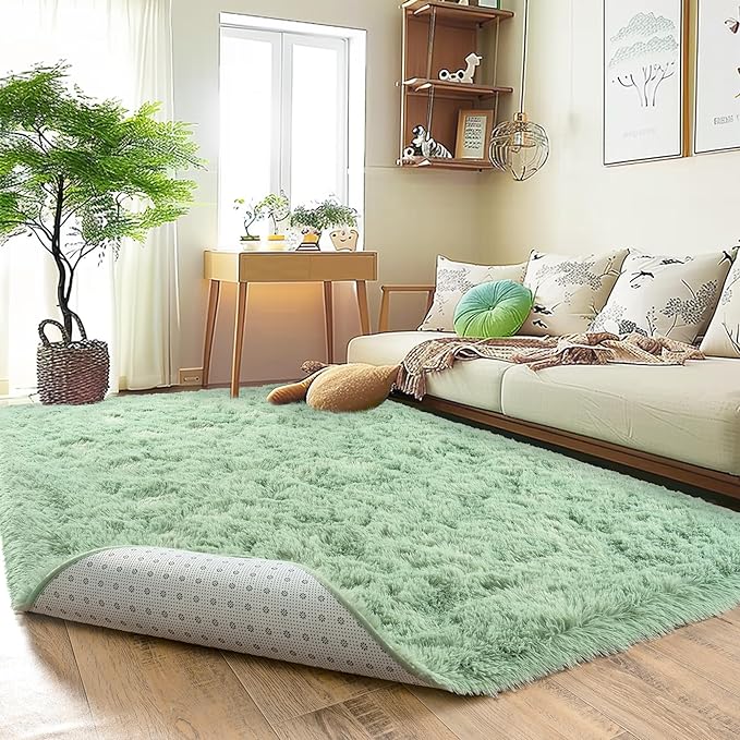 Large 9x12 Area Rugs for Living Room, Ultra Soft Shag Living Room Rug Thick Fluffy Rug for Bedroom, Plush Fuzzy Carpet for Girls Boys Kids Room Non Slip Dorm Home Decor Aesthetic, Sage Green