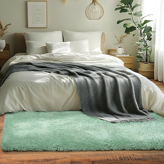 Runner Rugs for Bedroom 2x6 Rug Runners for Hallways Non Slip Soft Shag Bedside Rug, Fluffy Area Rug Throw Rugs for Living Room, Floor Carpet Runner for Nursery Kids Dorm, Mint Green