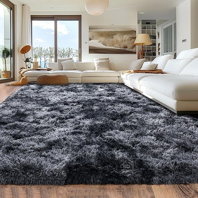 8x10 Area Rugs for Living Room, Ultra Soft Large Shag Bedroom Rug Upgrade Non-Slip Plush Modern Fluffy Carpet for Kids Boys Girls Room Home Decor Aesthetic, Dark Grey