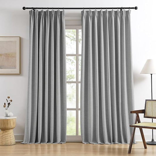 RAIN CITY 104 Inch Long Blackout Curtains 2 Panels Set,70 Inch Wide Back Tab Pleated Curtains with Hooks Track System,Energy Efficinet Linen Blend Drapes for Dining Room Hoom Office 70x104,Grey