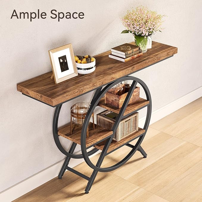 LITTLE TREE Console Table for Entryway, 39.37" Sofa Table Behind Couch, Wooden Industrial 4-Tier Narrow Accent Table with Metal Frame for Entrance, Living Room, Hallway, Foyer
