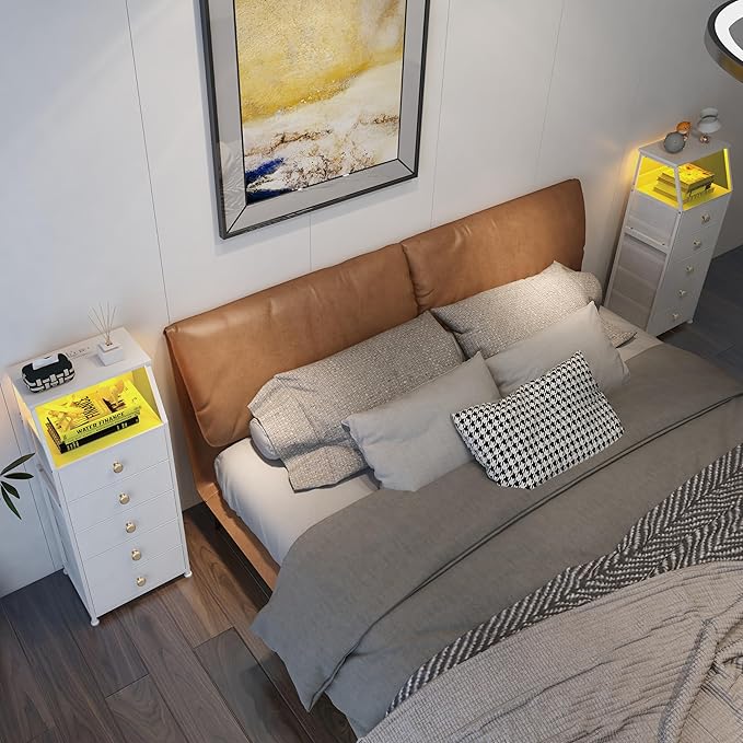 Tohomeor Dresser with Fabric Drawers Nightstand with 2 Tier Shelf Storage Tower for Bedroom Hallway Entryway Closet Organizer Sofa Beside Table Furniture (White, 5 Drawers)