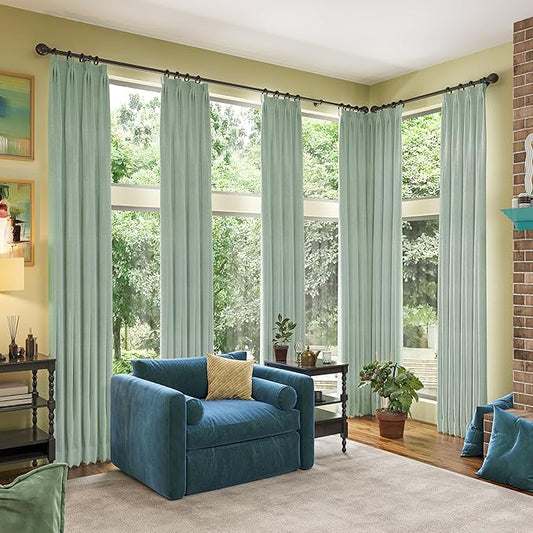 Light Green Linen Blackout Curtains 96 Inch Long for Living Room,2 Panels Pinch Pleated Drape with Hooks Back Tab Boho Decor, Textured Full Black Out Curtains for Bedroom 50 x 96