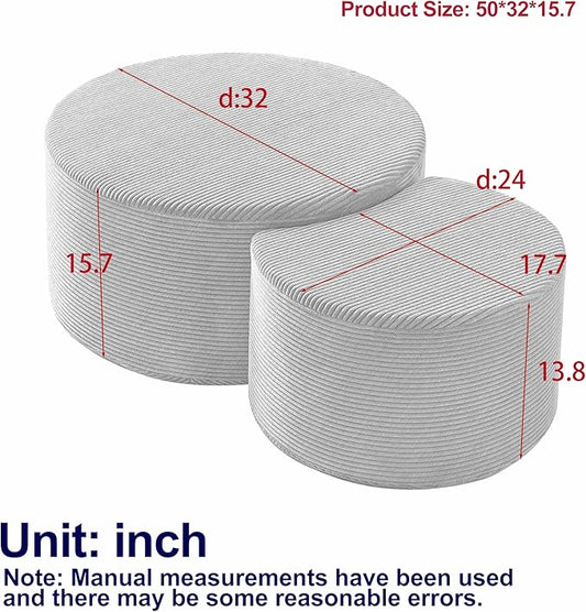 WILLIAMSPACE 50" Foam Nesting Coffee Table Set of 2, Modern Upholstered Round Center Tables for Living Room, Accent Side Tea Table Ottoman, No Assembly - Black