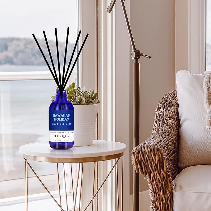 Reed Diffuser Set for Home| 3.7 Oz(110ml) Hawaiian Holiday Fragrance Diffuser | with Mangoes, Pineapples, Peaches & Melons Scented Oil Sticks Diffuser, Air Fresheners for Home, Bathroom