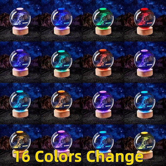 Dolphin Crystal Ball Lamp with LED Wooden Base, 16 Colors Change & Remote Control Sea World Crystal Ball Night Light, Upgraded 3.15 Inch Glass Light, Gift for Kids Wife Girlfriend (Dolphin)