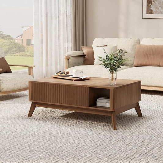 Lift Top Coffee Table with Storage Hidden Compartment, 40" Mid - Century Modern Wooden Living Room Center Table, Adjustable Height Desk for Laptop, Multifunctional Sofa Side Table,Walnut