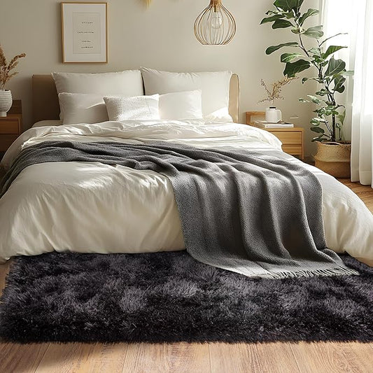 Black Runner Rug for Bedroom Hallways, 2x6 Fluffy Throw Area Rugs Non Slip for Bedside Dorm, Long Soft Shag Carpet for Nursery Living Room