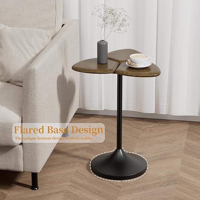 Aoligrace Clover Side Table, Solid Wood End Table, Unique Accent Side Table for Small Spaces, Wooden Small Coffee Table for Couch, Living Room, Bedroom Dec(Walnut)