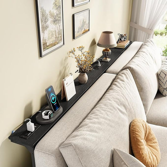 Kitstorack 2-Pack Black Narrow Console Table Behind Couch, Adjustable Height (25"-33") & 2 Power Outlets, Skinny Entryway Sofa Table 5.9" Deep x 79" Long, Split Design for Separate Use