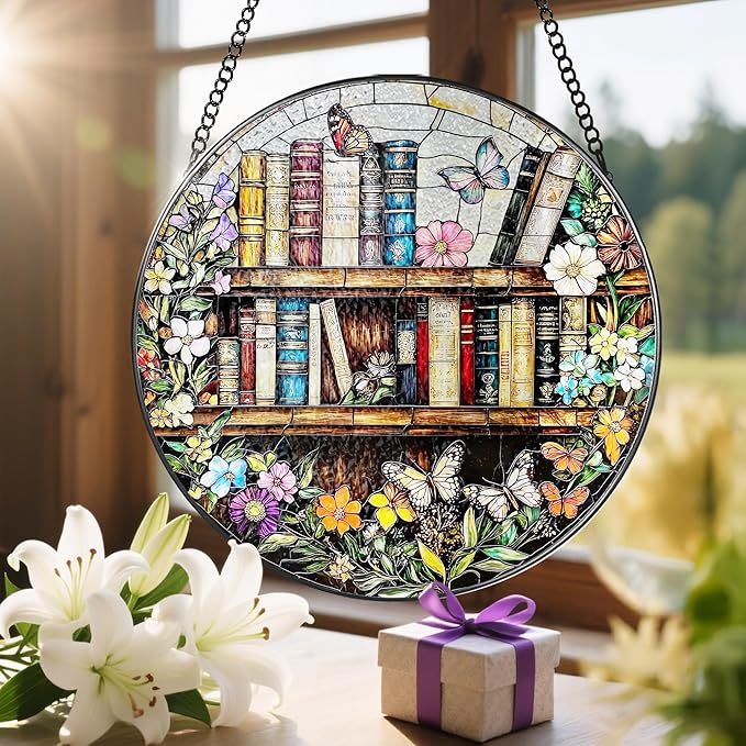 8'' Stained Glass Suncatcher Ornament, Stained Glass Window Hanging, Sun Catchers for Windows Hanging Ornaments, Window Decor | Book Club Gift, Fantasy Book Lover Gift, Reader Gifts