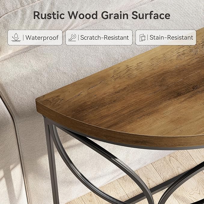 Little Tree 43.3-Inch Console Table with Floral Design, Small Sofa Table Behind Couch, Foyer Table for Living Room (Vintage Brown + Black)