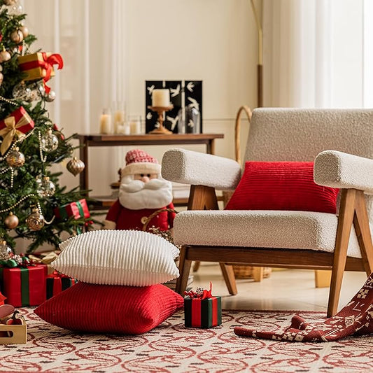 Home Brilliant Red Pillow Covers 12x20 Throw Pillows for Couch Pack of 2 Striped Corduroy Lumbar Rectangle Indoor Pillow Cover Holiday Bench Sofa Couch Christmas, 12 x 20 inch, Red