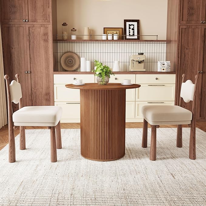 AVZEAR 31.5" Round Dining Table for 2 People, Small Kitchen Dinner Table with Fluted Wood Base, Farmhouse Circle Dining Tables for Home, Kitchen, Dining Room, Living Room (Walnut)