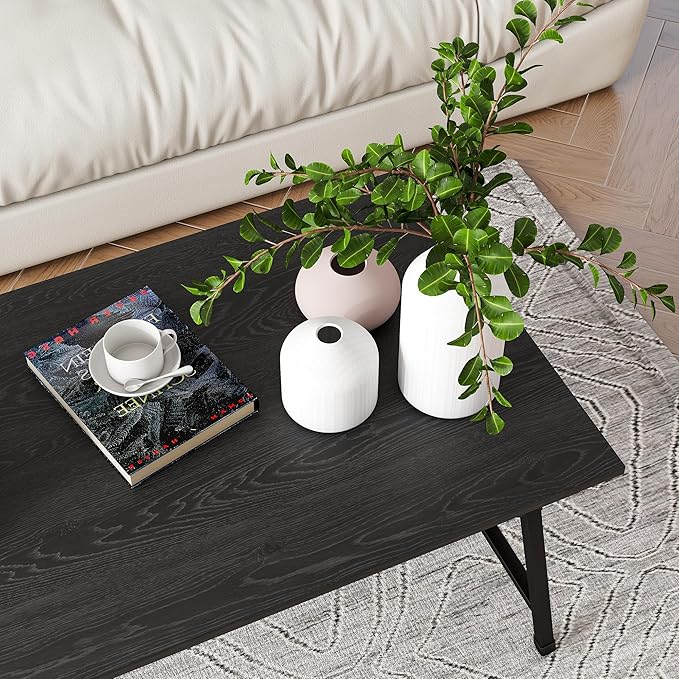 Black Coffee Table Foldable,Center Tables Modern Style, Industrial Wood Tabletop and Metal Frame, Accent Furniture for Home Office, Living Room,End Table,Tea Table, No Assembly