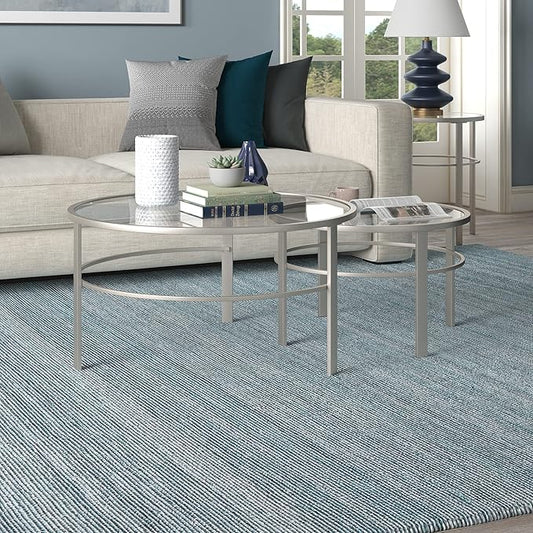 Henn&Hart Round Nested Coffee Table in Satin Nickel, Modern coffee tables for living room, studio apartment essentials, 36" Wide