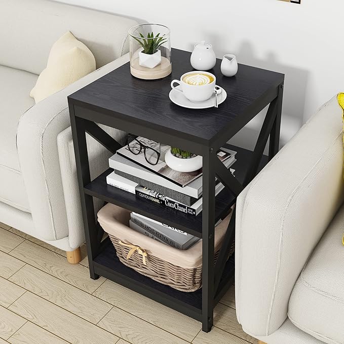 Bigbiglife Living Room Coffee Table Set of 3, Industrial X-Design Coffee Table and 2 End Side Tables, 3 Piece Living Room Table Set with Large Storage for Apartment Home (Black)