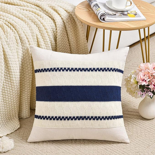 Fancy Homi Set of 2 Navy Blue Decorative Throw Pillow Covers 22x22 Inch for Couch Bed Sofa Living Room Office, Aesthetic Modern Organic Farmhouse Home Decor, Soft Cotton Woven Textured Cushion Case