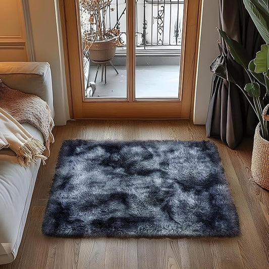 Small Area Rug, 2x3 Rug for Bedroom Shaggy Throw Rugs for Dorm Rug, Soft Tie Dyed Carpet for Kids Room, Plush Non-Slip Fluffy Bedside Rug for Home Decor Aesthetic, Blue Grey