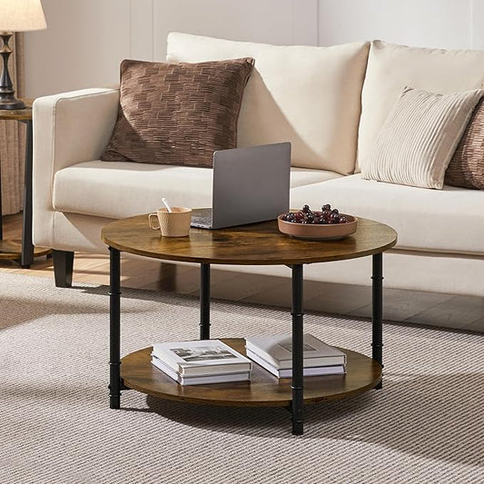 Yaheetech Round Coffee Table, 2 Tier Coffee Table for Living Room, Modern Center Tables with Storage, Easy to Assemble, 35.5 x 18 Inches Rustic