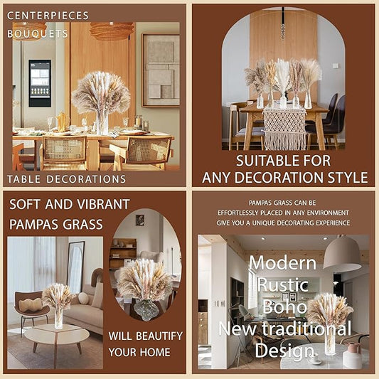 180PCS Natural Dried Pampas Grass Boho Home Decor Bouquet Phragmites Dried Flowers Bouquet for Wedding Floral Arrangements Home Decorations (180PCS)