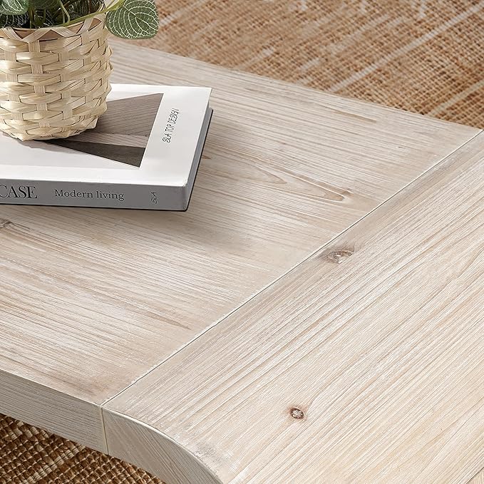 Coffee Table, 47.24"x23.62"x17.71" Farmhouse Vintage Crafts Curved Art Deco Side Table, Solid Wood Center Accent End Table for Living Room Bedroom Apartment, Oak