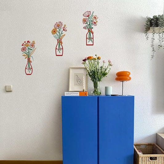 3 Pieces Metal Flowers Wall Art Decor, House Minimalist Bathroom Wall Decors Sculptures for Living Room Dining Room Bedroom Housewarming Gifts