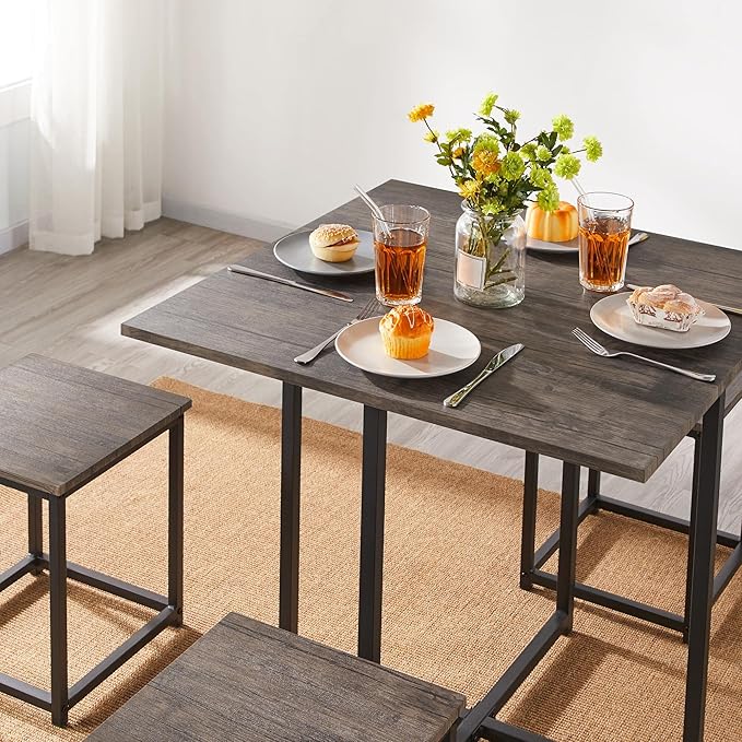 Yaheetech Industrial Dining Table Set for 4 Compact Kitchen Table and 4 Stools, Space-Saving Design for Apartment, Small Space, Breakfast Nook, Drift Brown