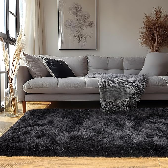 Black Runner Rug for Bedroom Hallways, 2x6 Fluffy Throw Area Rugs Non Slip for Bedside Dorm, Long Soft Shag Carpet for Nursery Living Room