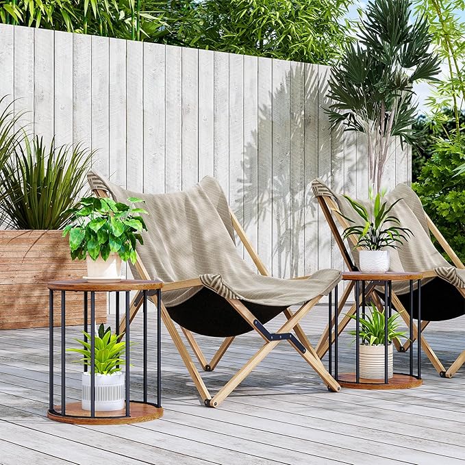 Plant Stand Indoor,small plant stool,Flower Pot Corner stand holder,Mid Century Heavy Duty Metal Tall Home Decor,Modern Round End Table,Small Rustic Display Stand for Living Room,Bedroom(Brown,2 Packs)