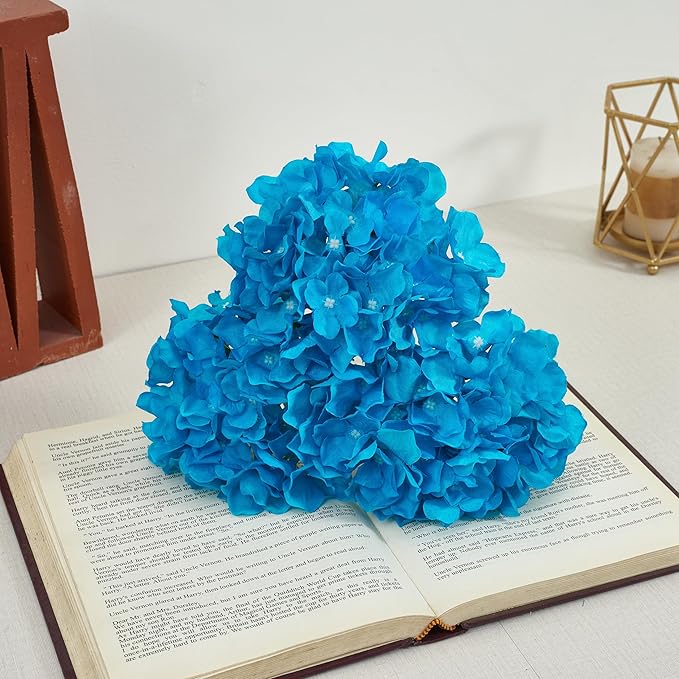 10Pcs Pacific Blue Artificial Hydrangea Flowers Fake Hydrangea Silk Flowers for Wedding Centerpieces Bouquets DIY Floral Decor Home Decoration with Stems(VASE NOT Included)