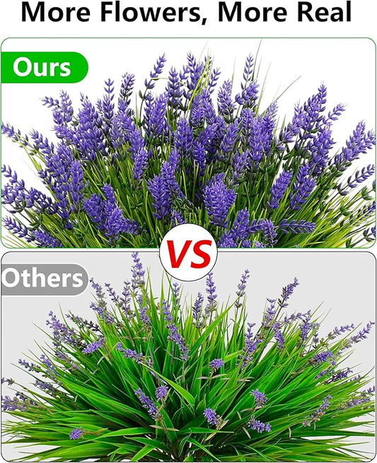 ZINHO 24 Bundles Artificial Flowers Outdoor, Faux Lavender Flowers with Grass UV Resistant Artificial Plants for Outdoor Outside Hanging Planter Window Box Garden Patio Front Porch Decor