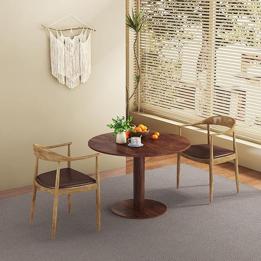 Round Dining Table, Circle Dining Table for 2-4 31.5 in, Modern Farmhouse Dinner Table Breakfast Tulip Table, for Kitchen/Small Space/Little Nook - Walnut