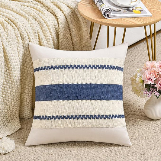 Fancy Homi Set of 2 Dusty Blue Vintage Big Decorative Throw Pillow Covers 24x24 Inch for Couch Bed Sofa Chair Bedroom, Rustic Retro Square Cushion Case, Modern Farmhouse Boho Living Room Decor Indoors