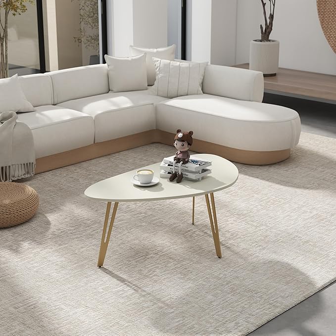 Manora Modern Simple White Wood Oval Coffee Table, Minimalist Tea Table for Living Room, Office, Apartment or Small Space