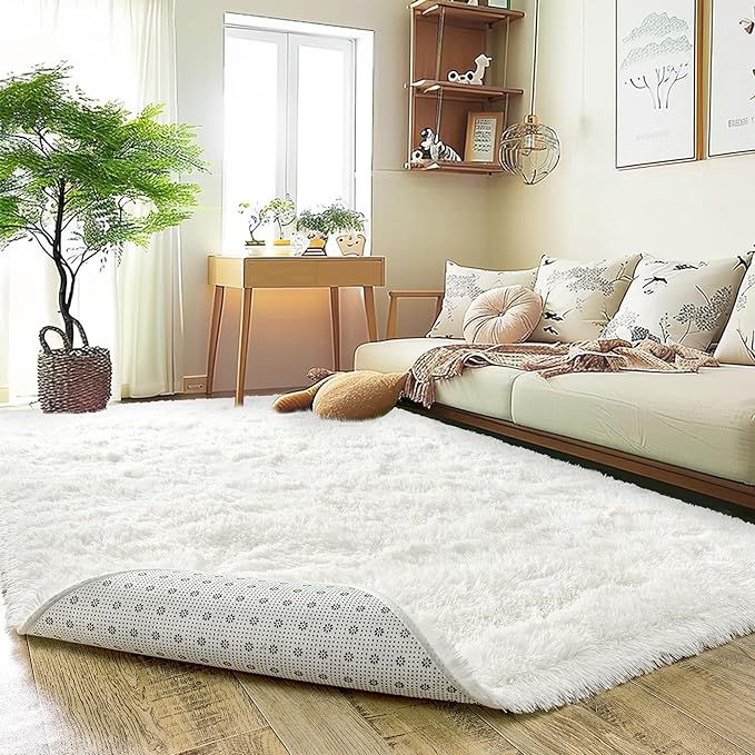 8x10 Large Area Rugs for Living Room, Ultra Fluffy Shag Rug for Bedroom, Modern Plush Soft Carpet for Girls Boys Kids Room Dorm Fuzzy Non Slip Rug for Home Decor Aesthetic, Cream White
