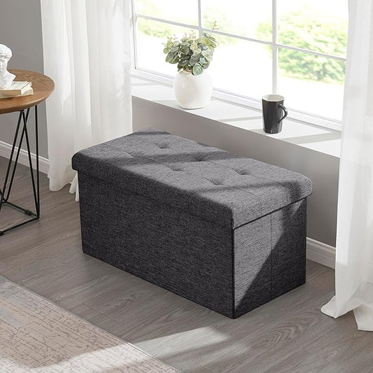 Ornavo Home 30 Inch Folding Storage Ottoman with Storage Bench, Large Storage Ottoman Bench, Storage Chest, Foot Rest Stool, Bedroom Bench with Storage - (Dark Gray)