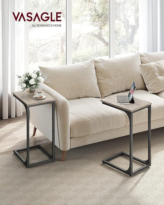 VASAGLE C-Shaped End Table Set of 2, Small Side Table for Couch, Sofa Table with Metal Frame for Living Room, Bedroom, Bedside, Greige and Black